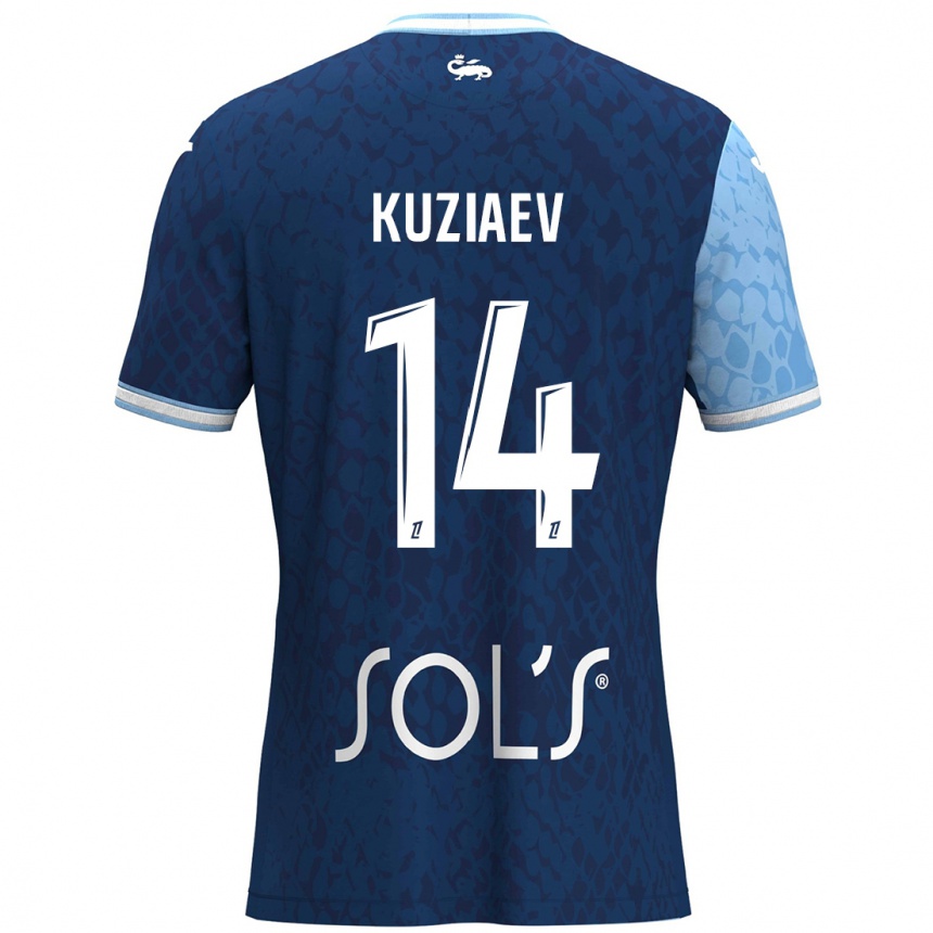 Kids Football Daler Kuzyaev #14 Sky Blue Dark Blue Home Jersey 2024/25 T-Shirt Canada