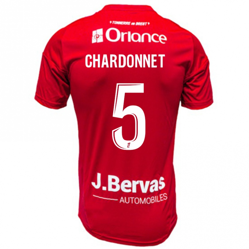 Kids Football Brendan Chardonnet #5 Red White Home Jersey 2024/25 T-Shirt Canada