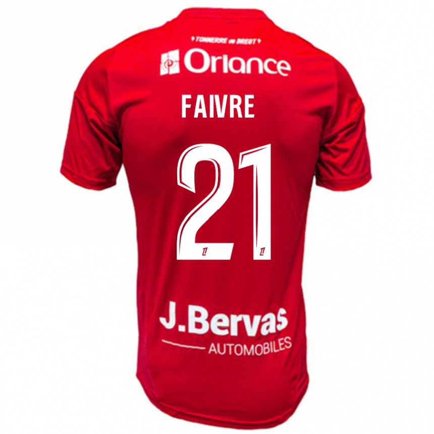 Kids Football Romain Faivre #21 Red White Home Jersey 2024/25 T-Shirt Canada