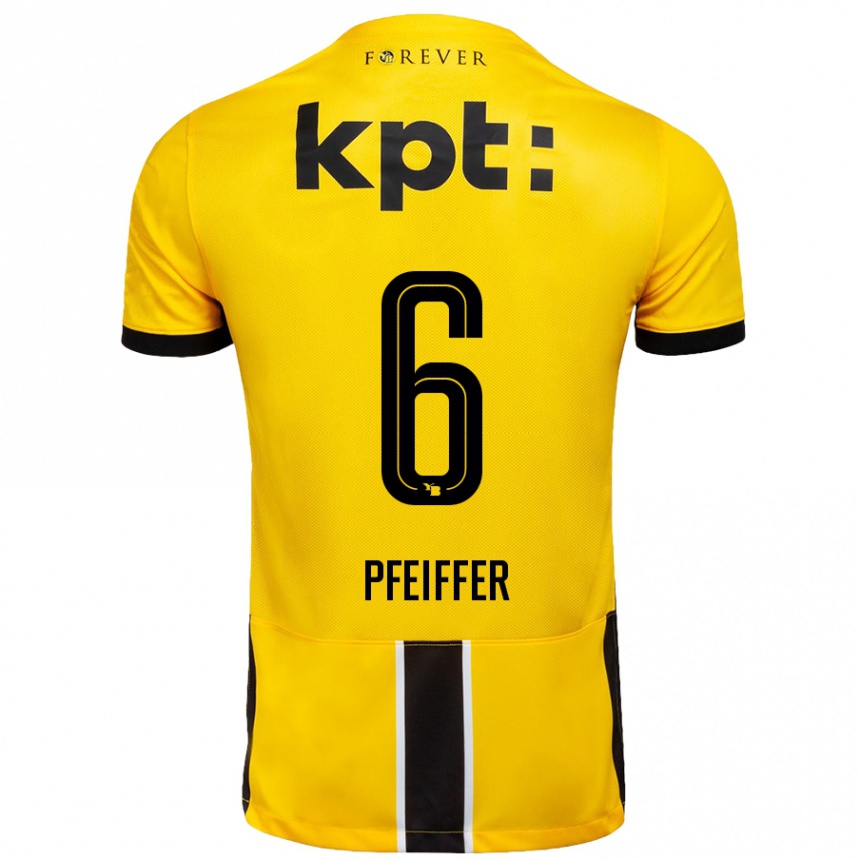 Enfant Football Maillot Patric Pfeiffer #6 Jaune Noir Tenues Domicile 2024/25 Canada