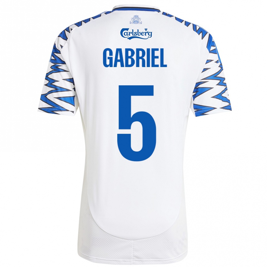 Kids Football Gabriel Pereira #5 White Sky Blue Home Jersey 2024/25 T-Shirt Canada