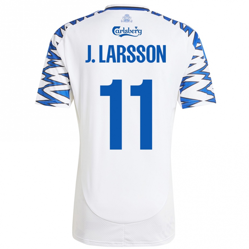 Kids Football Jordan Larsson #11 White Sky Blue Home Jersey 2024/25 T-Shirt Canada