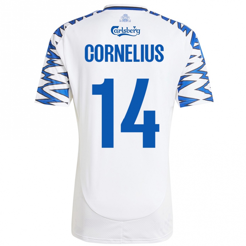 Kids Football Andreas Cornelius #14 White Sky Blue Home Jersey 2024/25 T-Shirt Canada