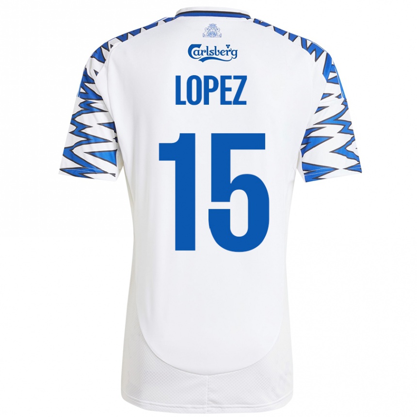 Kids Football Marcos López #15 White Sky Blue Home Jersey 2024/25 T-Shirt Canada