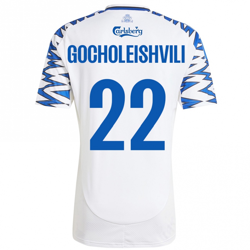 Kids Football Giorgi Gocholeishvili #22 White Sky Blue Home Jersey 2024/25 T-Shirt Canada