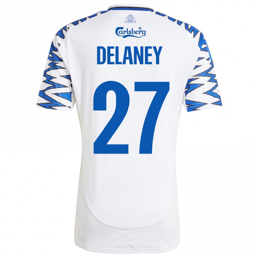 Kids Football Thomas Delaney #27 White Sky Blue Home Jersey 2024/25 T-Shirt Canada