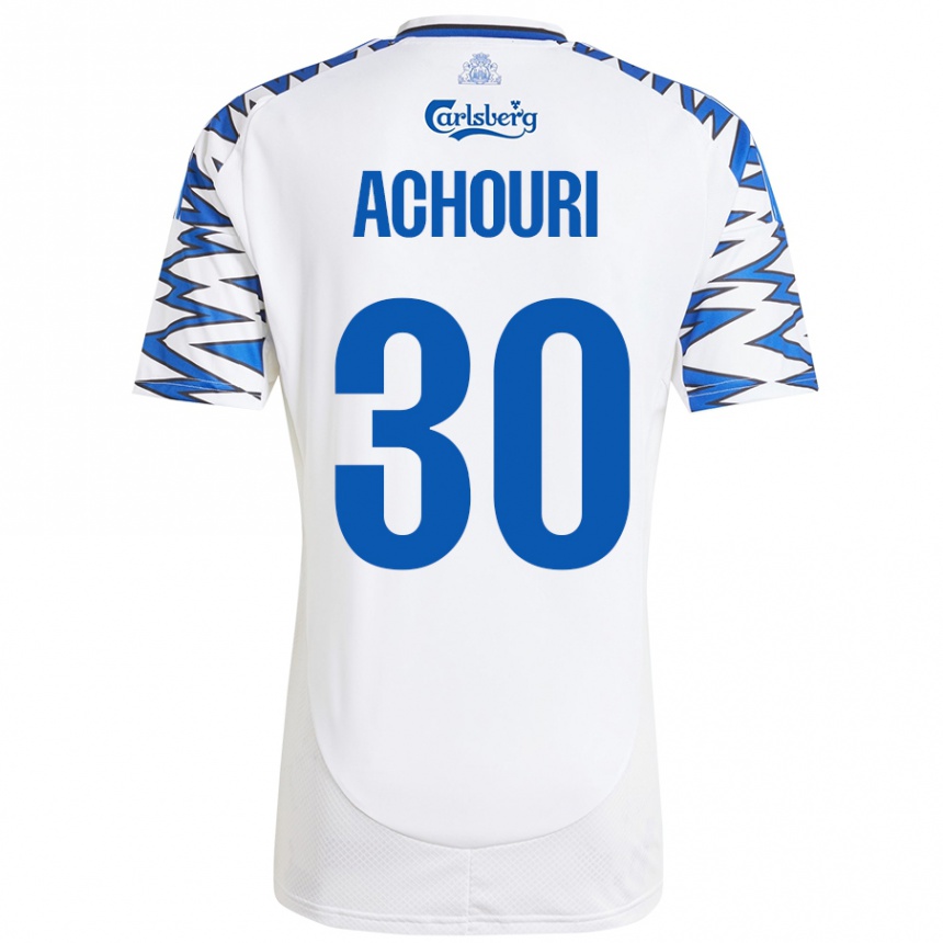 Kids Football Elias Achouri #30 White Sky Blue Home Jersey 2024/25 T-Shirt Canada