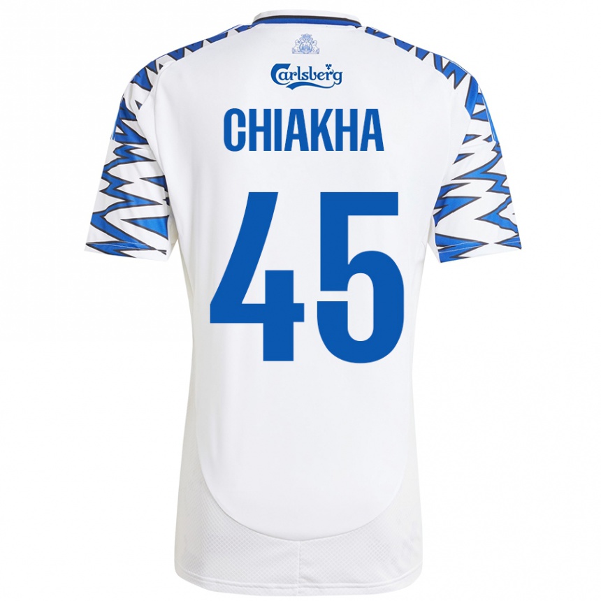 Kids Football Amin Chiakha #45 White Sky Blue Home Jersey 2024/25 T-Shirt Canada