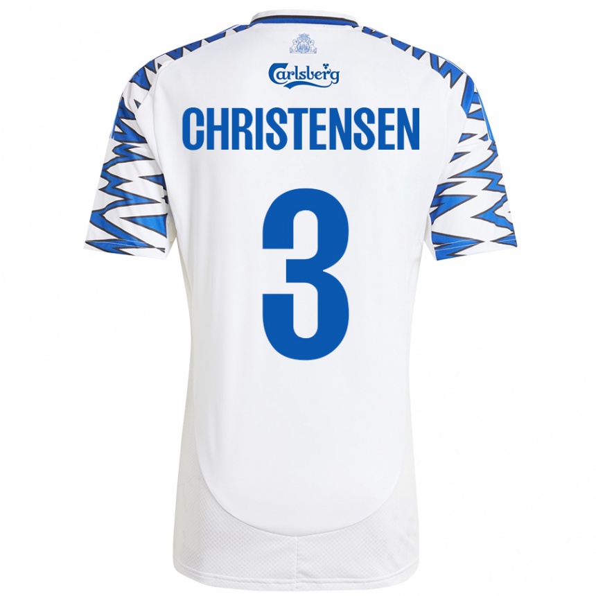 Kids Football Sebastian Christensen #3 White Sky Blue Home Jersey 2024/25 T-Shirt Canada