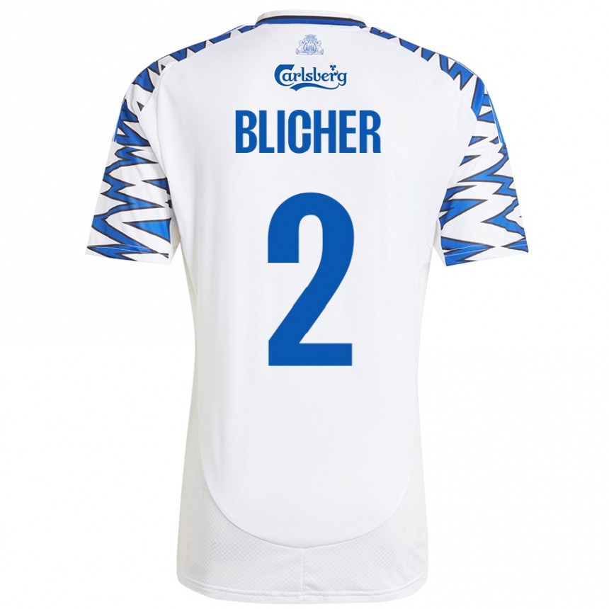 Kids Football Nicolai Blicher #2 White Sky Blue Home Jersey 2024/25 T-Shirt Canada