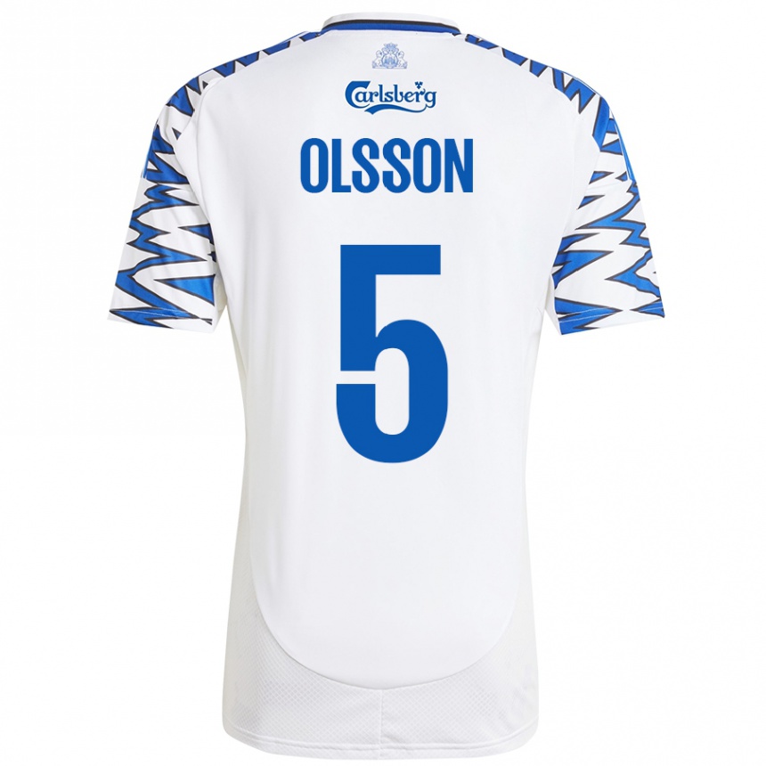 Kids Football Cornelius Olsson #5 White Sky Blue Home Jersey 2024/25 T-Shirt Canada