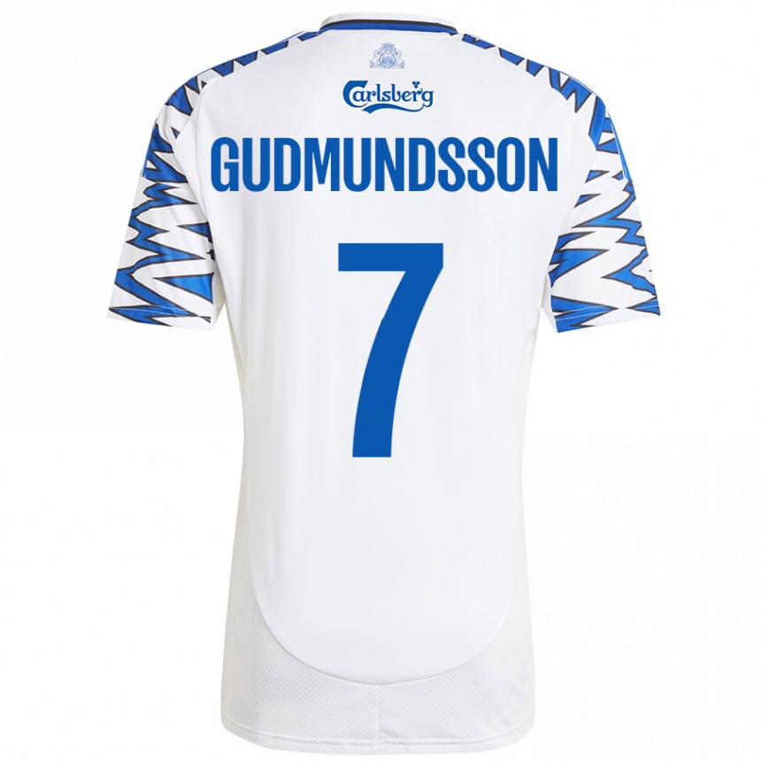 Kids Football Galdur Gudmundsson #7 White Sky Blue Home Jersey 2024/25 T-Shirt Canada