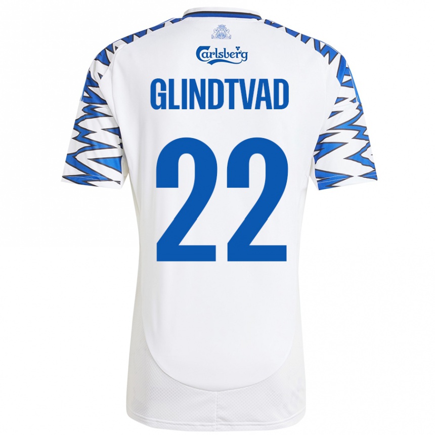 Kids Football William Glindtvad #22 White Sky Blue Home Jersey 2024/25 T-Shirt Canada