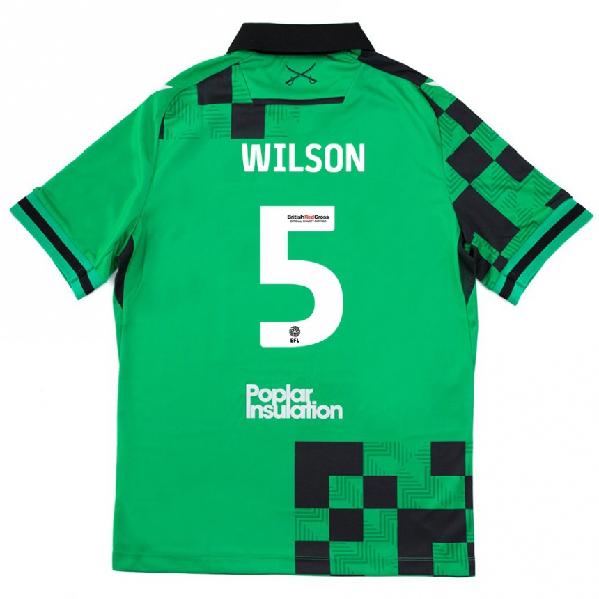 Kids Football James Wilson #5 Green Black Away Jersey 2024/25 T-Shirt Canada