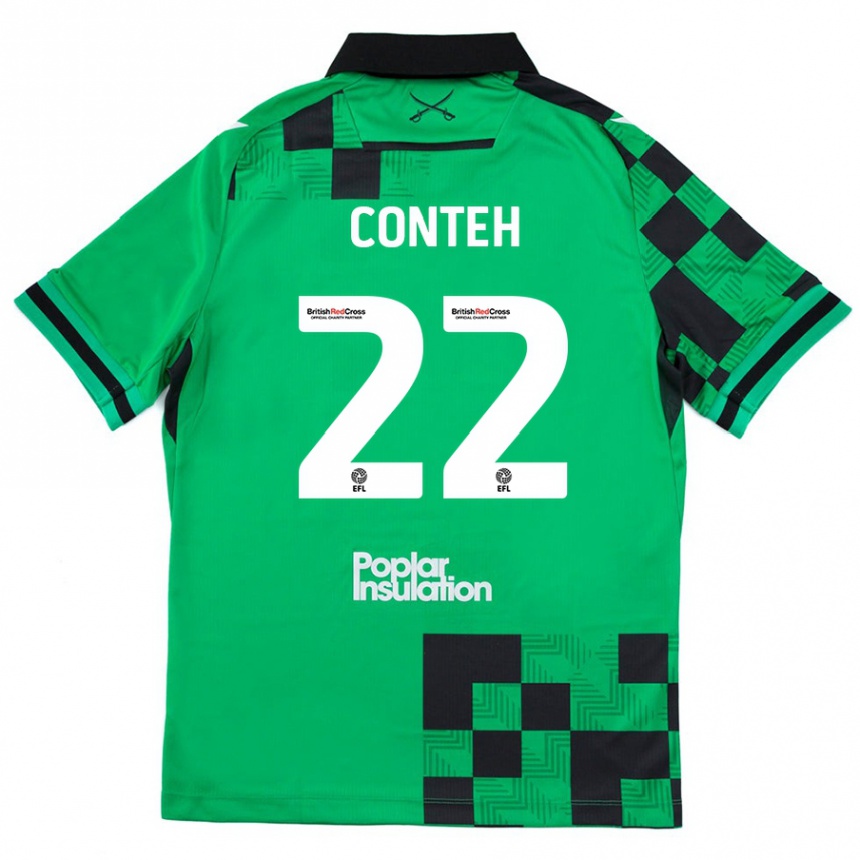 Kids Football Kamil Conteh #22 Green Black Away Jersey 2024/25 T-Shirt Canada