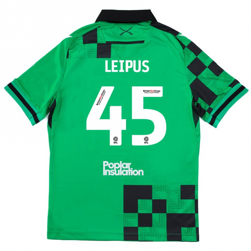 Kids Football Brooklyn Leipus #45 Green Black Away Jersey 2024/25 T-Shirt Canada