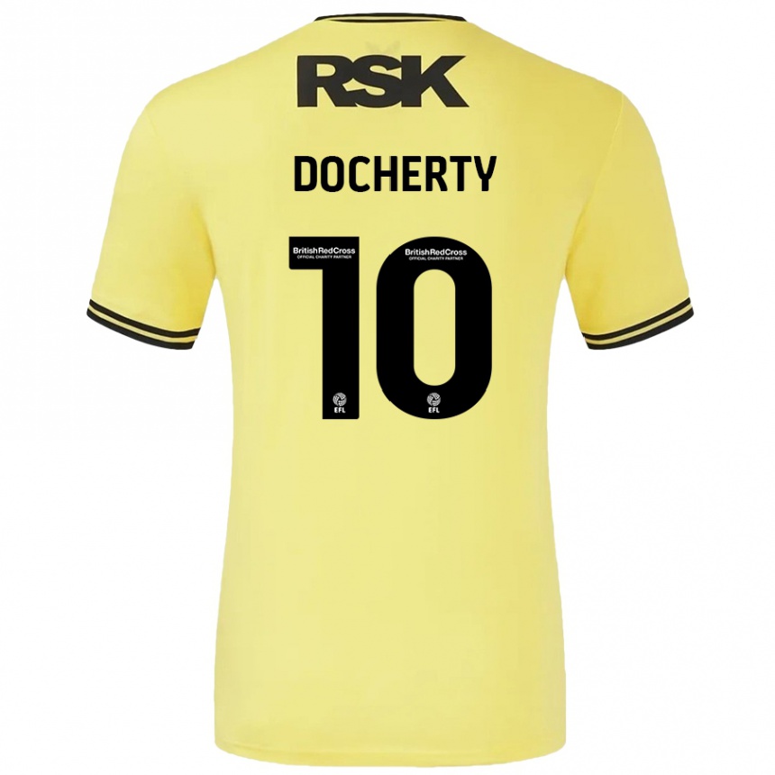 Kids Football Greg Docherty #10 Yellow Black Away Jersey 2024/25 T-Shirt Canada