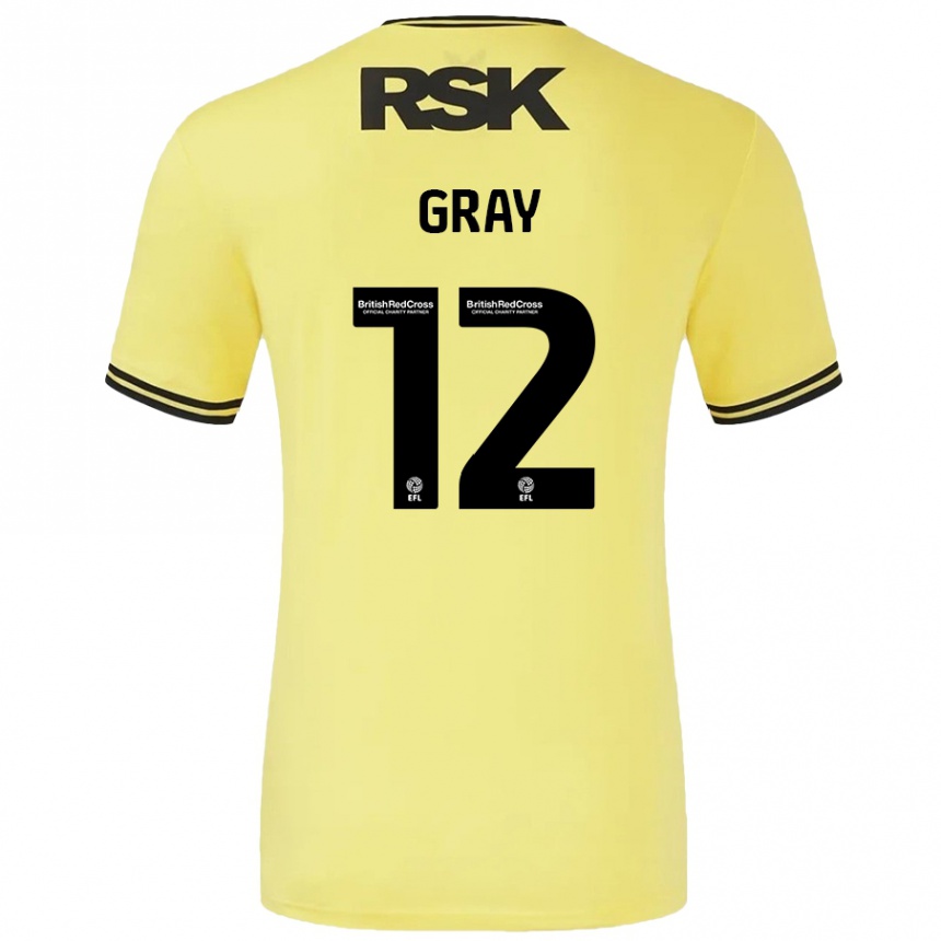 Kids Football Jessica Gray #12 Yellow Black Away Jersey 2024/25 T-Shirt Canada