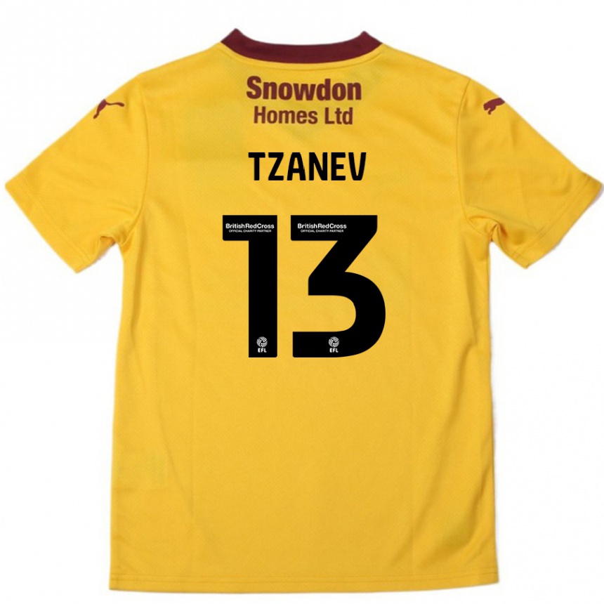 Kids Football Nik Tzanev #13 Orange  Burgundy Away Jersey 2024/25 T-Shirt Canada