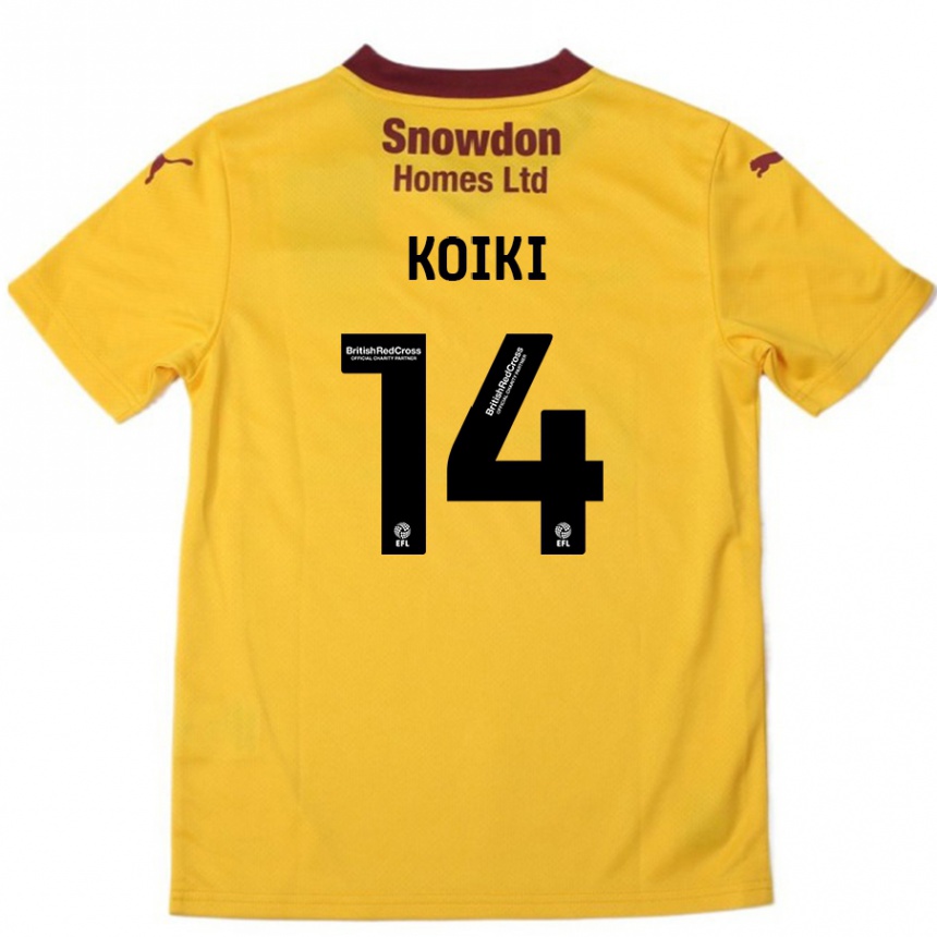 Kids Football Ali Koiki #14 Orange  Burgundy Away Jersey 2024/25 T-Shirt Canada