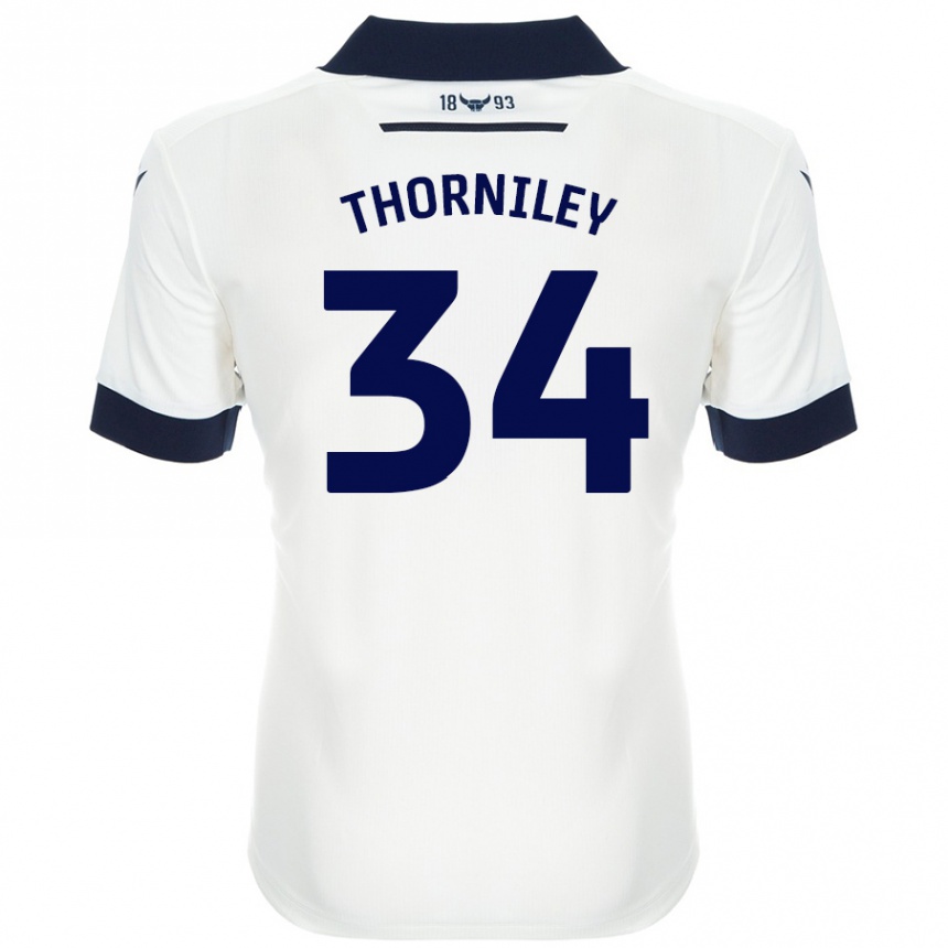 Enfant Football Maillot Jordan Thorniley #34 Blanc Bleu Marine Tenues Extérieur 2024/25 Canada