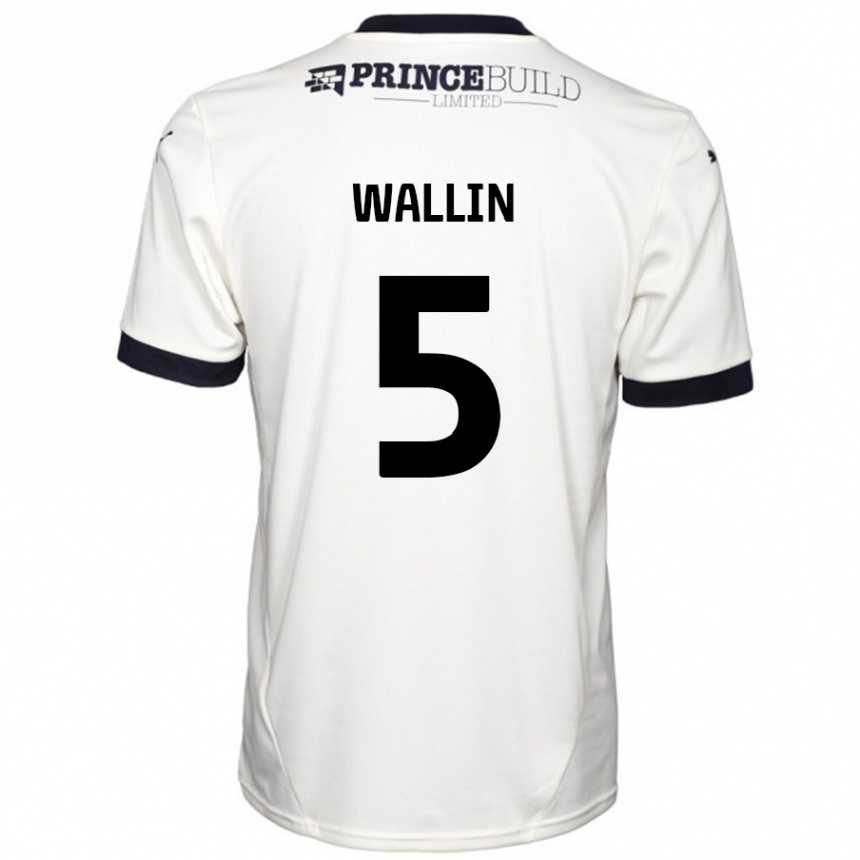 Kids Football Oscar Wallin #5 Off White Black Away Jersey 2024/25 T-Shirt Canada