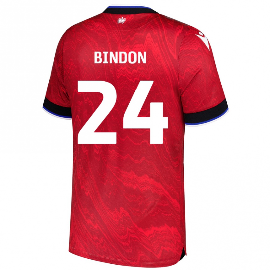 Kids Football Tyler Bindon #24 Red Black Away Jersey 2024/25 T-Shirt Canada