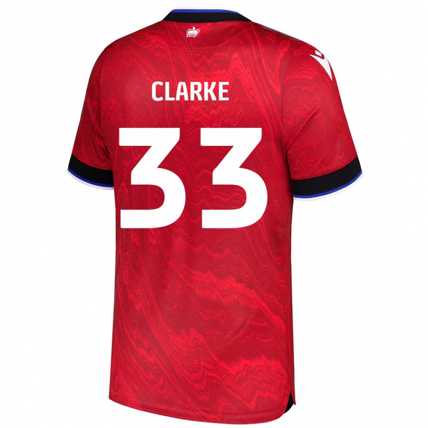 Kids Football John Clarke #33 Red Black Away Jersey 2024/25 T-Shirt Canada