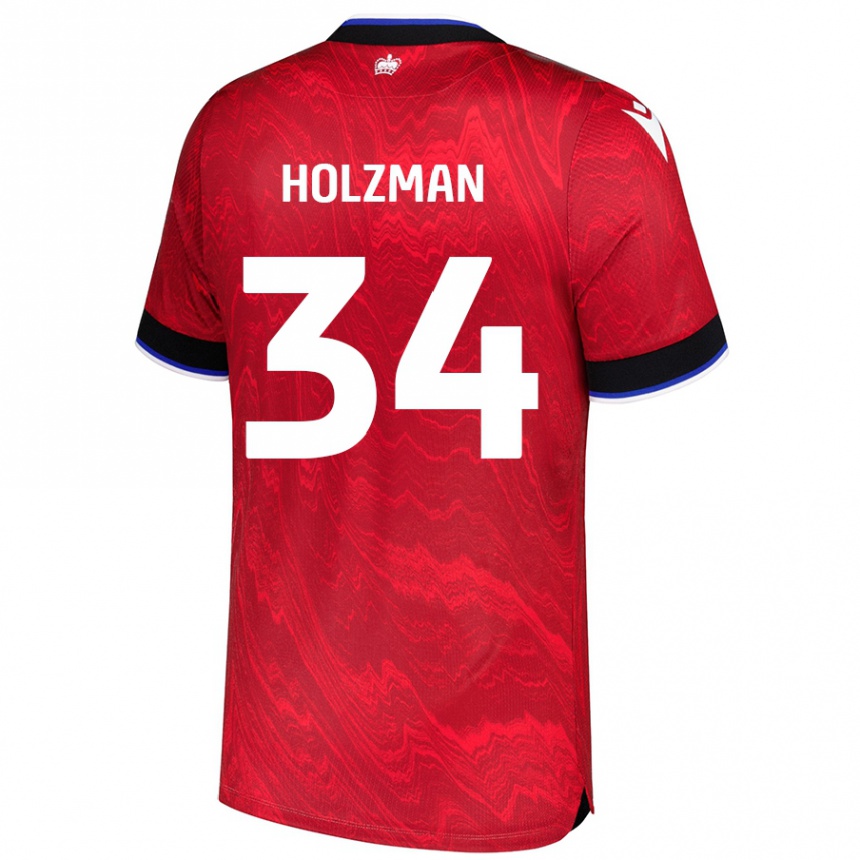 Kids Football Louie Holzman #34 Red Black Away Jersey 2024/25 T-Shirt Canada