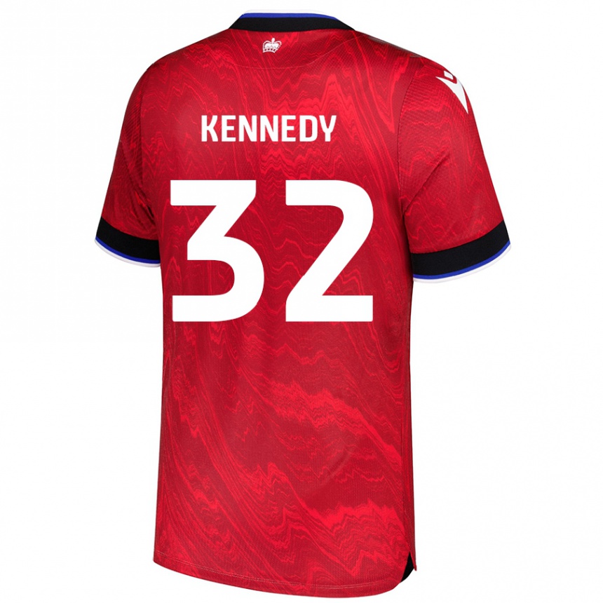 Kids Football Stevie Kennedy #32 Red Black Away Jersey 2024/25 T-Shirt Canada