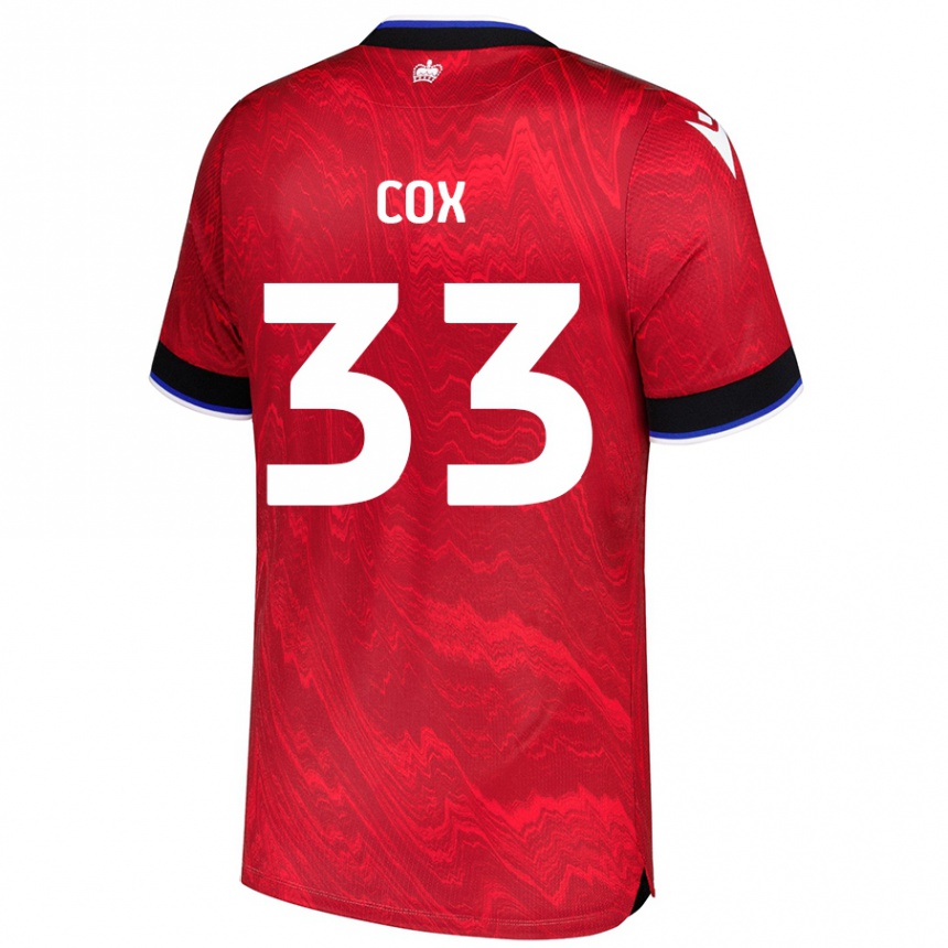 Kids Football Bella Cox #33 Red Black Away Jersey 2024/25 T-Shirt Canada