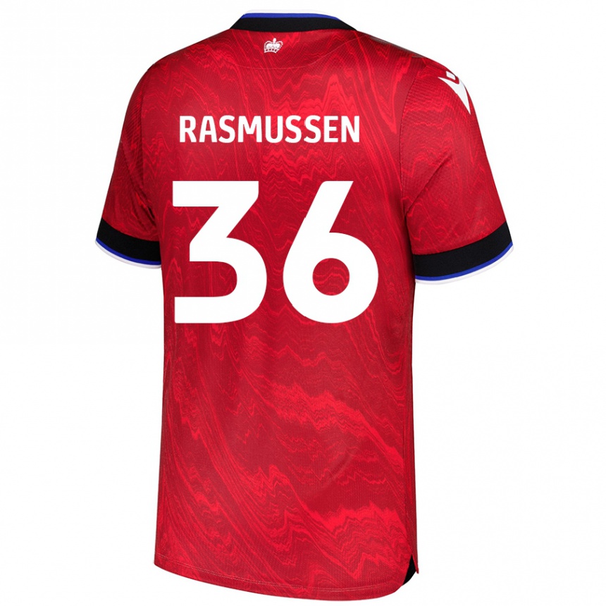 Kids Football Tash Rasmussen #36 Red Black Away Jersey 2024/25 T-Shirt Canada