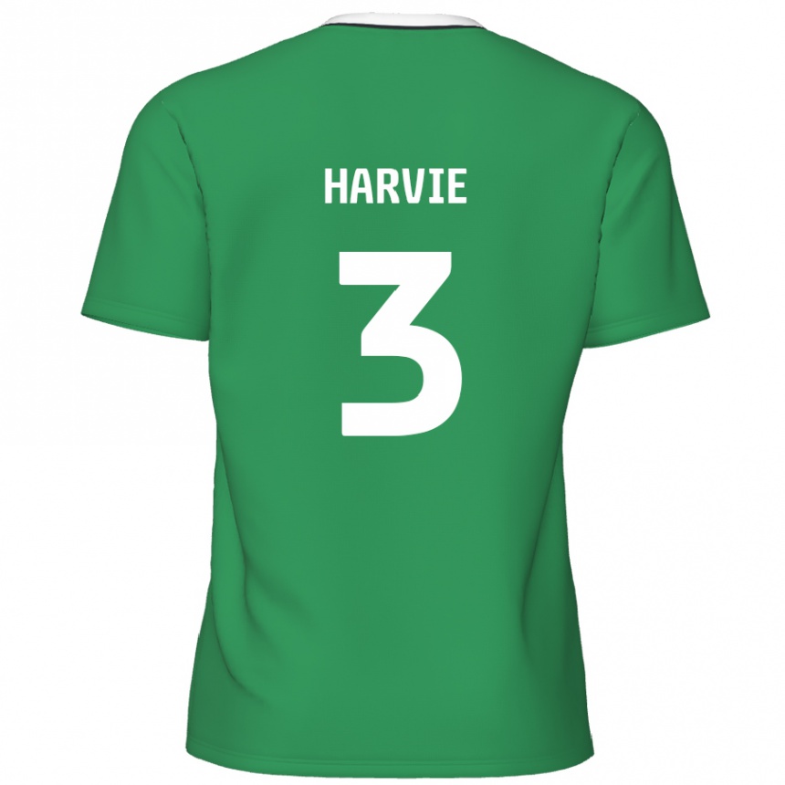 Kids Football Daniel Harvie #3 Green White Stripes Away Jersey 2024/25 T-Shirt Canada