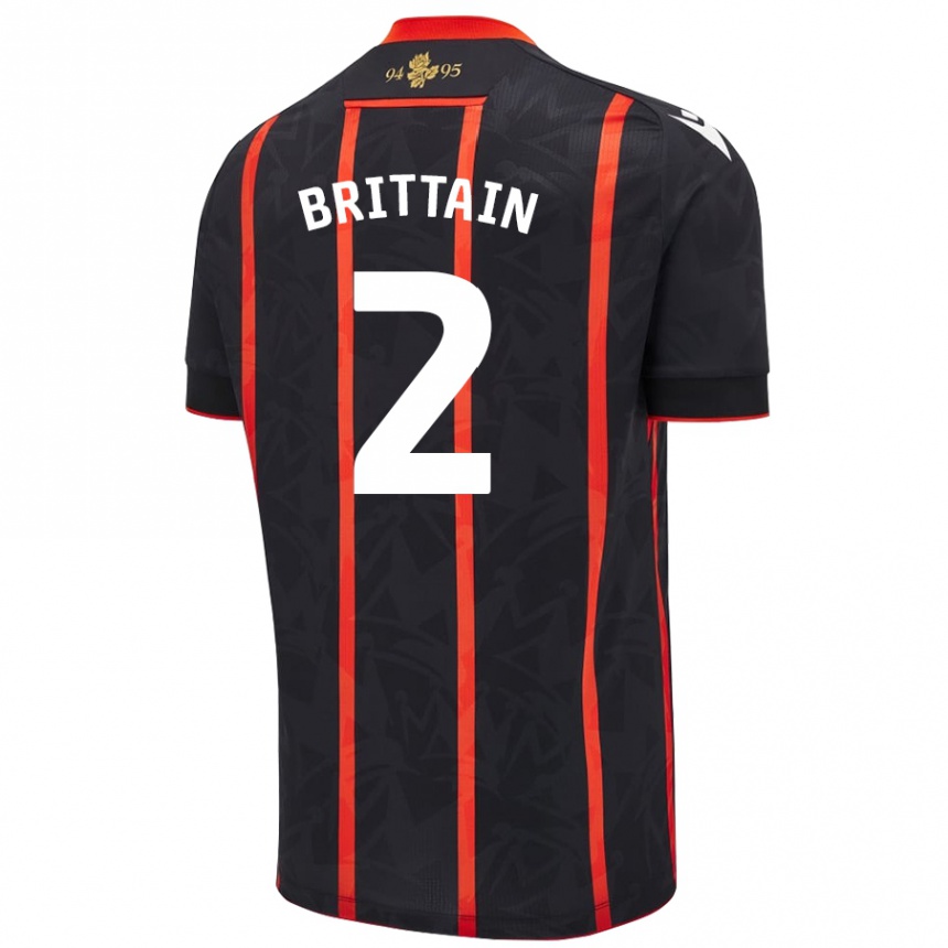 Kids Football Callum Brittain #2 Black Red Away Jersey 2024/25 T-Shirt Canada