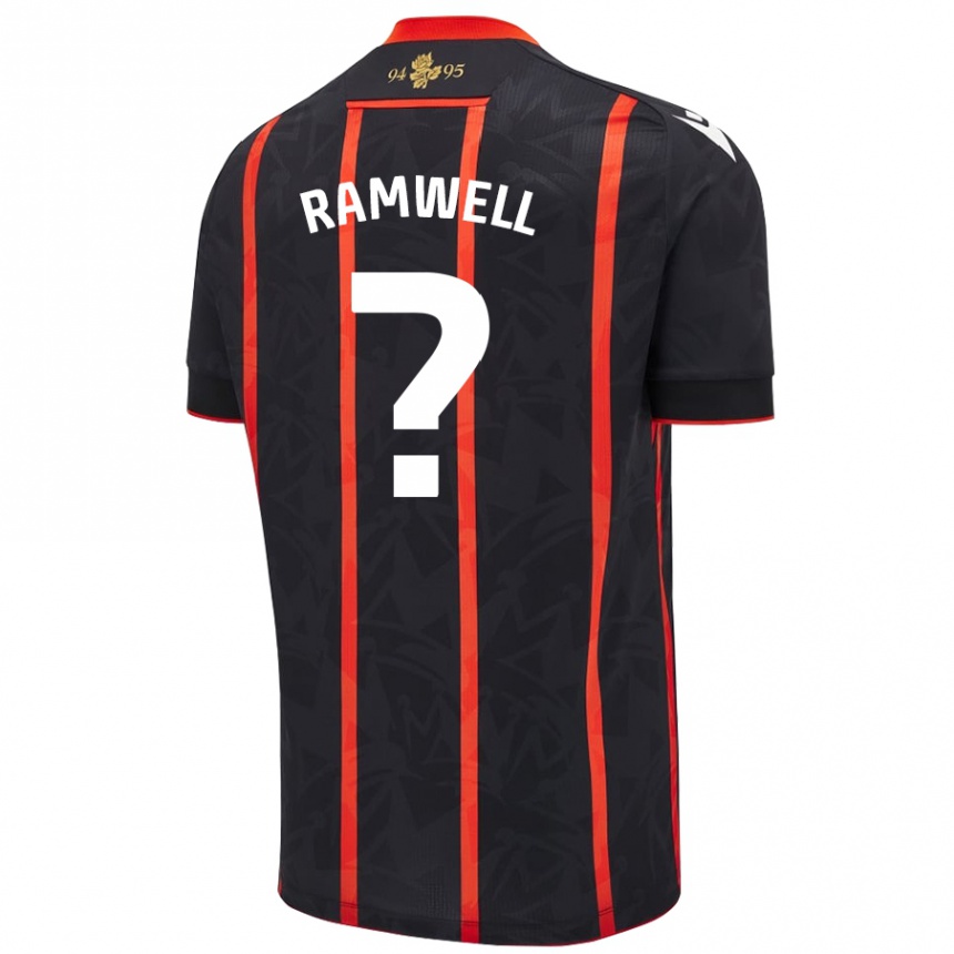 Kids Football Teddy Ramwell #0 Black Red Away Jersey 2024/25 T-Shirt Canada