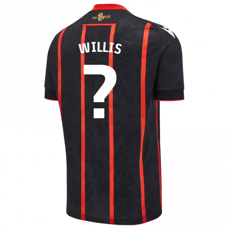 Kids Football Nathan Willis #0 Black Red Away Jersey 2024/25 T-Shirt Canada