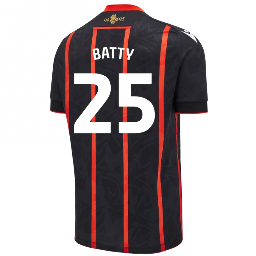 Kids Football Jake Batty #25 Black Red Away Jersey 2024/25 T-Shirt Canada