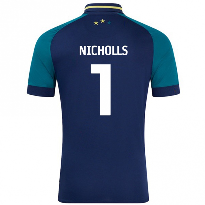 Kids Football Lee Nicholls #1 Navy Dark Green Away Jersey 2024/25 T-Shirt Canada