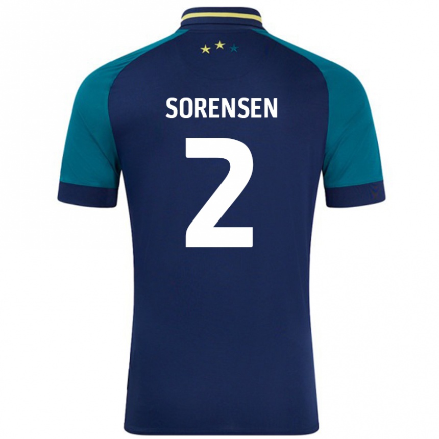 Kids Football Lasse Sörensen #2 Navy Dark Green Away Jersey 2024/25 T-Shirt Canada