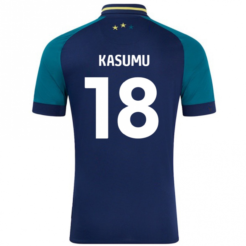 Enfant Football Maillot David Kasumu #18 Marine Vert Foncé Tenues Extérieur 2024/25 Canada