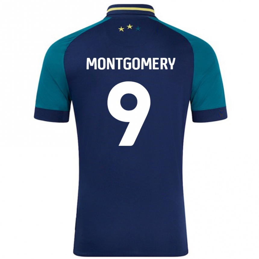 Kids Football Ria Montgomery #9 Navy Dark Green Away Jersey 2024/25 T-Shirt Canada