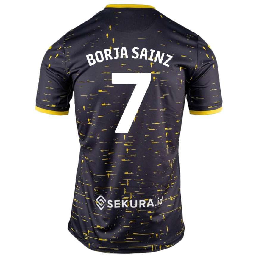 Kids Football Borja Sainz #7 Black Yellow Away Jersey 2024/25 T-Shirt Canada