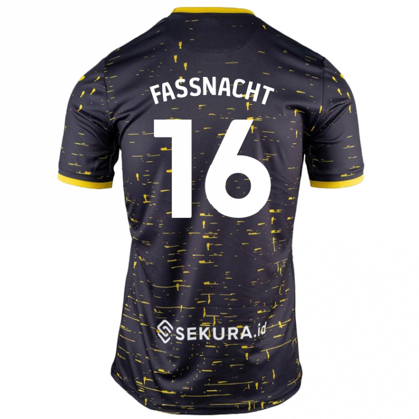 Kids Football Christian Fassnacht #16 Black Yellow Away Jersey 2024/25 T-Shirt Canada