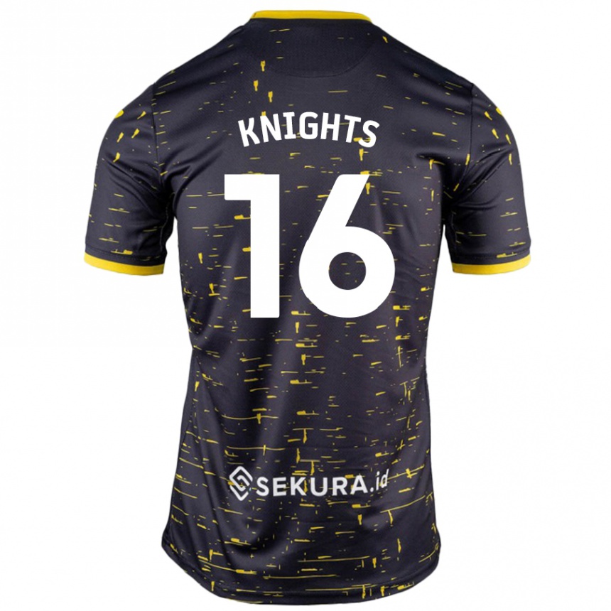 Kids Football Katie Knights #16 Black Yellow Away Jersey 2024/25 T-Shirt Canada