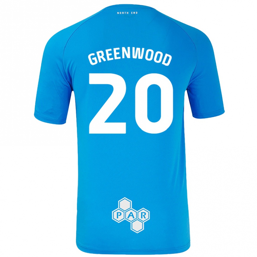 Kids Football Sam Greenwood #20 Sky Blue Away Jersey 2024/25 T-Shirt Canada