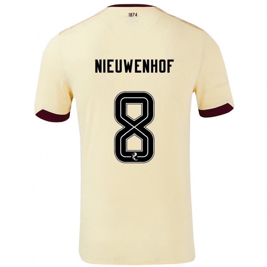 Kids Football Calem Nieuwenhof #8 Cream Burgundy Away Jersey 2024/25 T-Shirt Canada