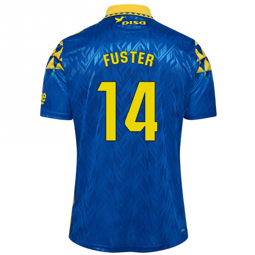 Kids Football Manu Fuster #14 Blue Yellow Away Jersey 2024/25 T-Shirt Canada