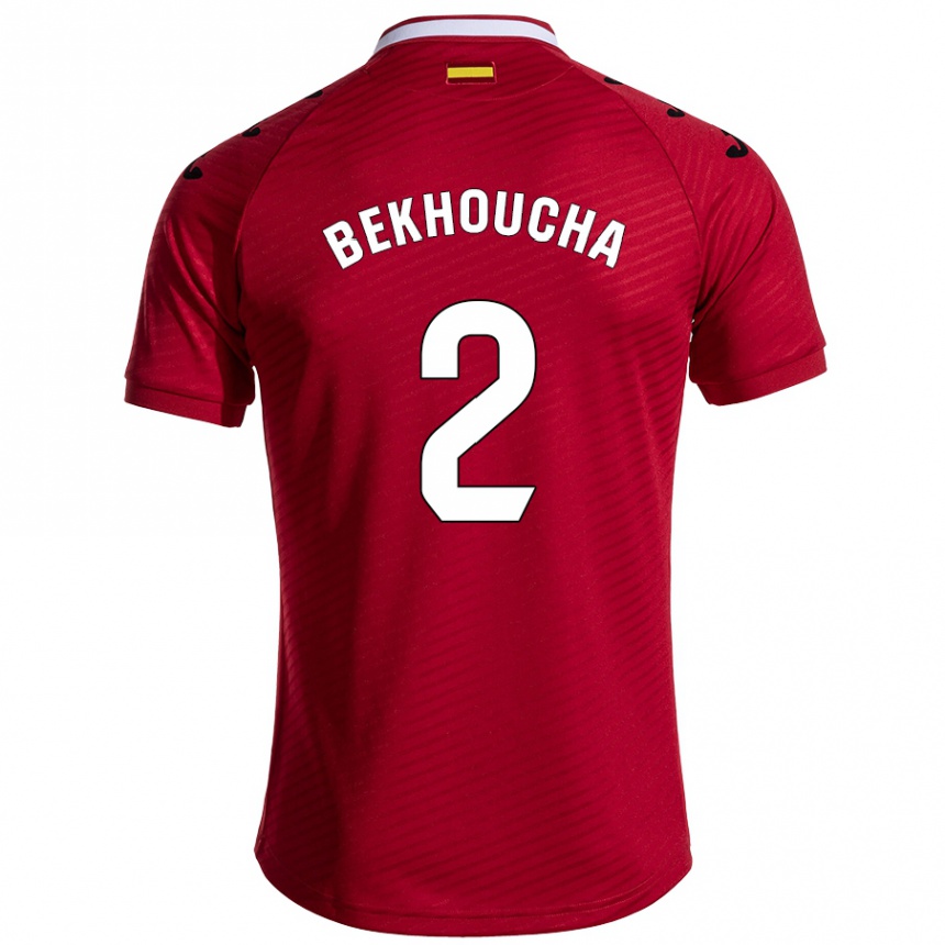 Kids Football Ismael Bekhoucha #2 Dark Red Away Jersey 2024/25 T-Shirt Canada