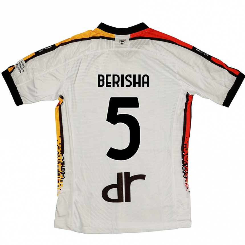 Kids Football Medon Berisha #5 White Black Away Jersey 2024/25 T-Shirt Canada