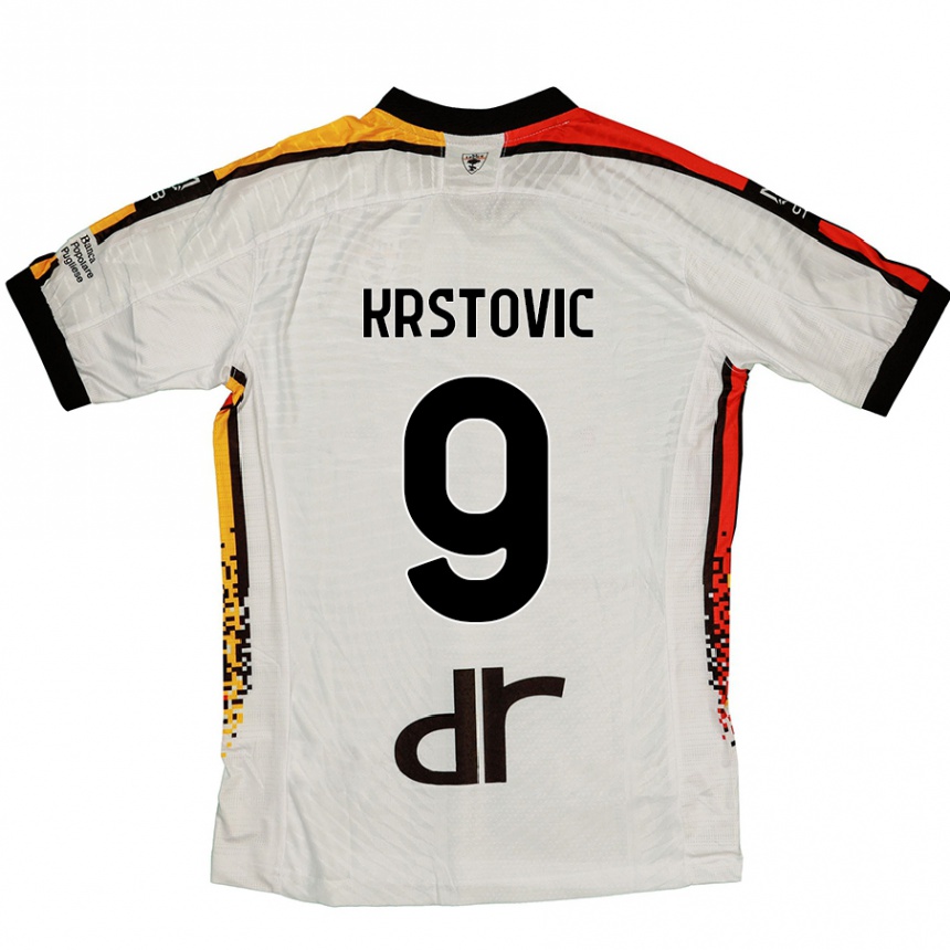 Kids Football Nikola Krstovic #9 White Black Away Jersey 2024/25 T-Shirt Canada